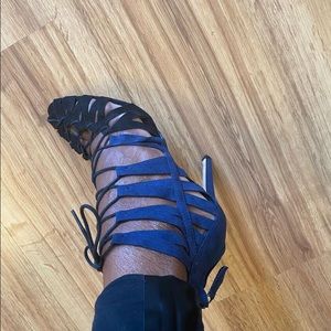 Blue and black strappy heels